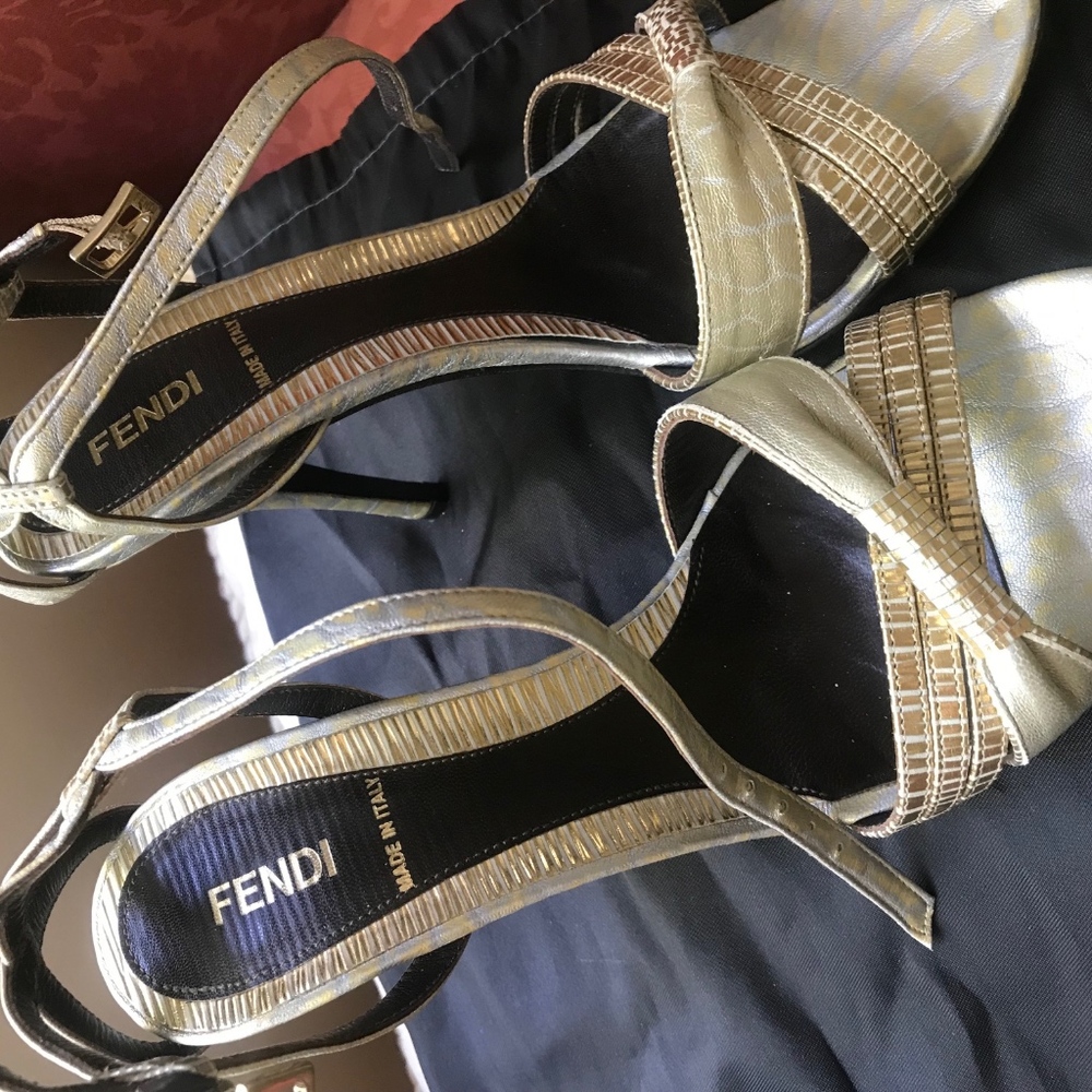 FENDI  Gold Pattern Leather  Sandals
